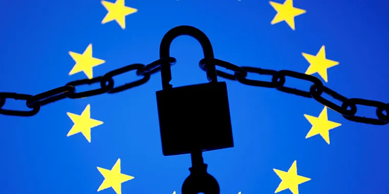 A padlock stands on a displayed European Union flag. A sweeping measure that went into effect in 2018, the General Data Protection Regulation (GDPR), applies to all companies who process the data of EU individuals, whether or not they are based in Europe.