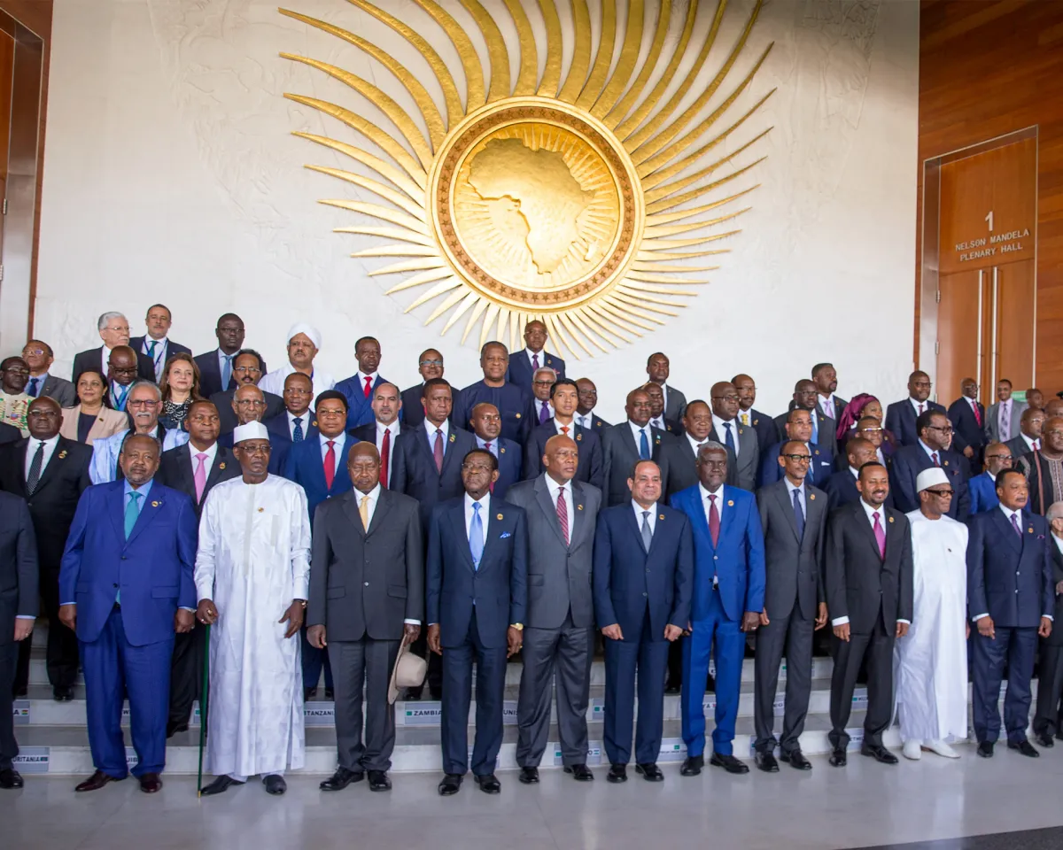 A photo showing African heads of state posing for a group photo at an African Union meeting in Addis Ababa, Ethiopia on February 10, 2019.