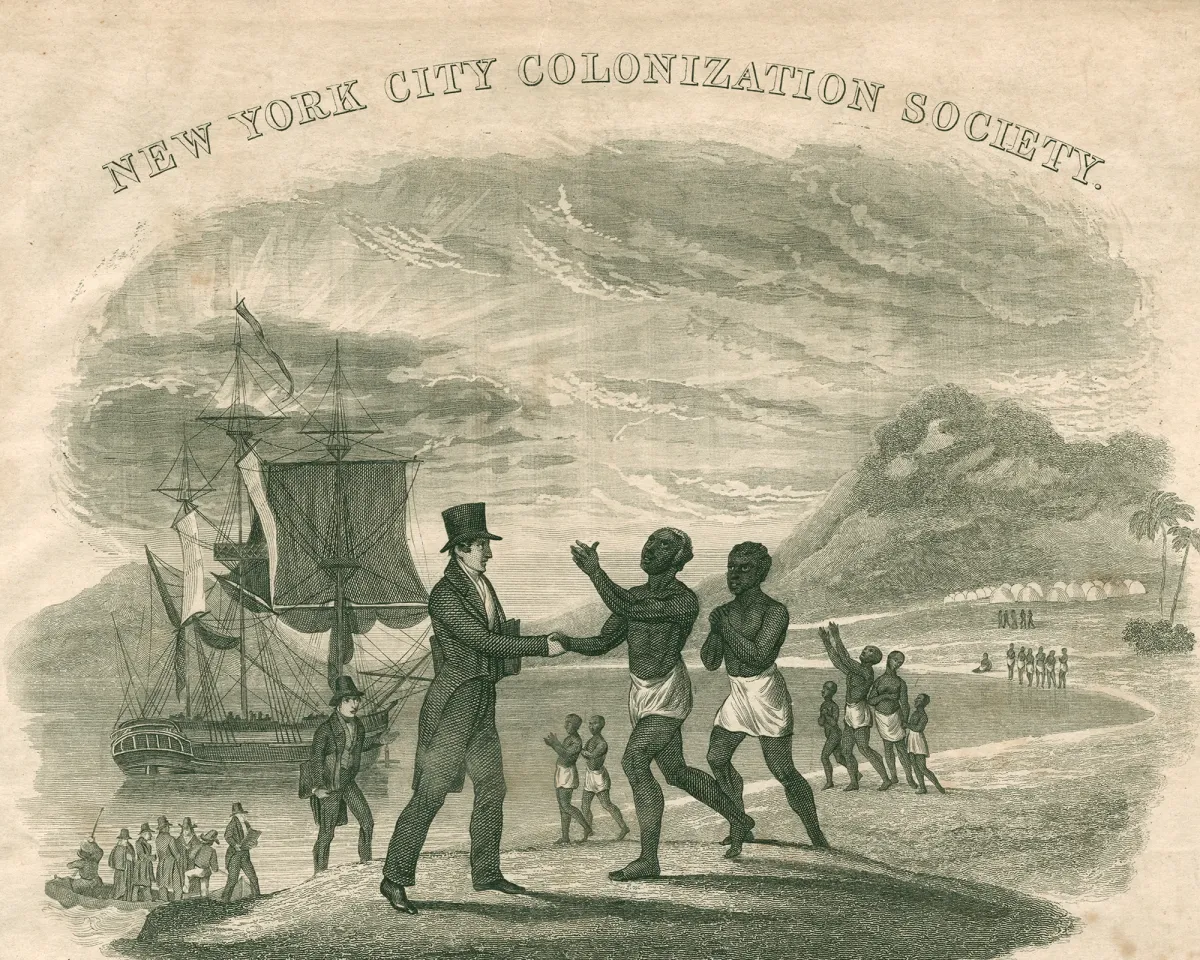 An engraving on a membership certificate for the New York City chapter of the Colonization Society from September 20, 1837.