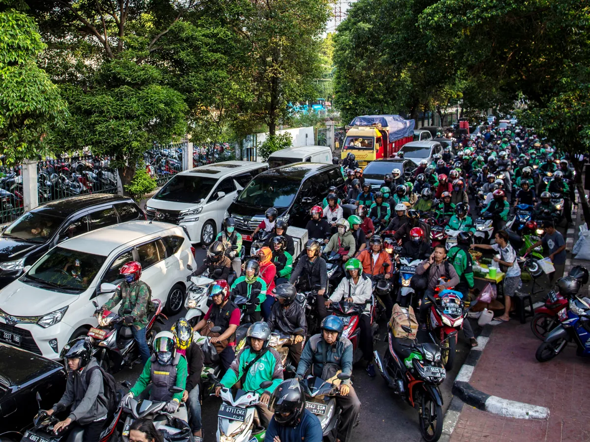 A photo showing a traffic jam during rush hour in Jakarta, Indonesia, on May 27, 2019.