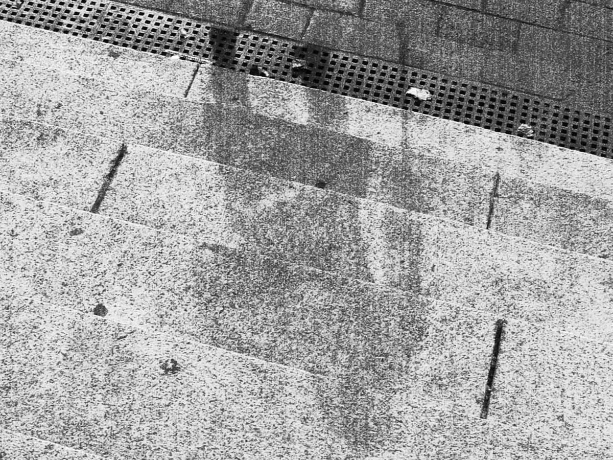 A photo showing a human shadow burnt into stone steps by the atomic bomb explosion in Hiroshima, Japan on August 6, 1945.