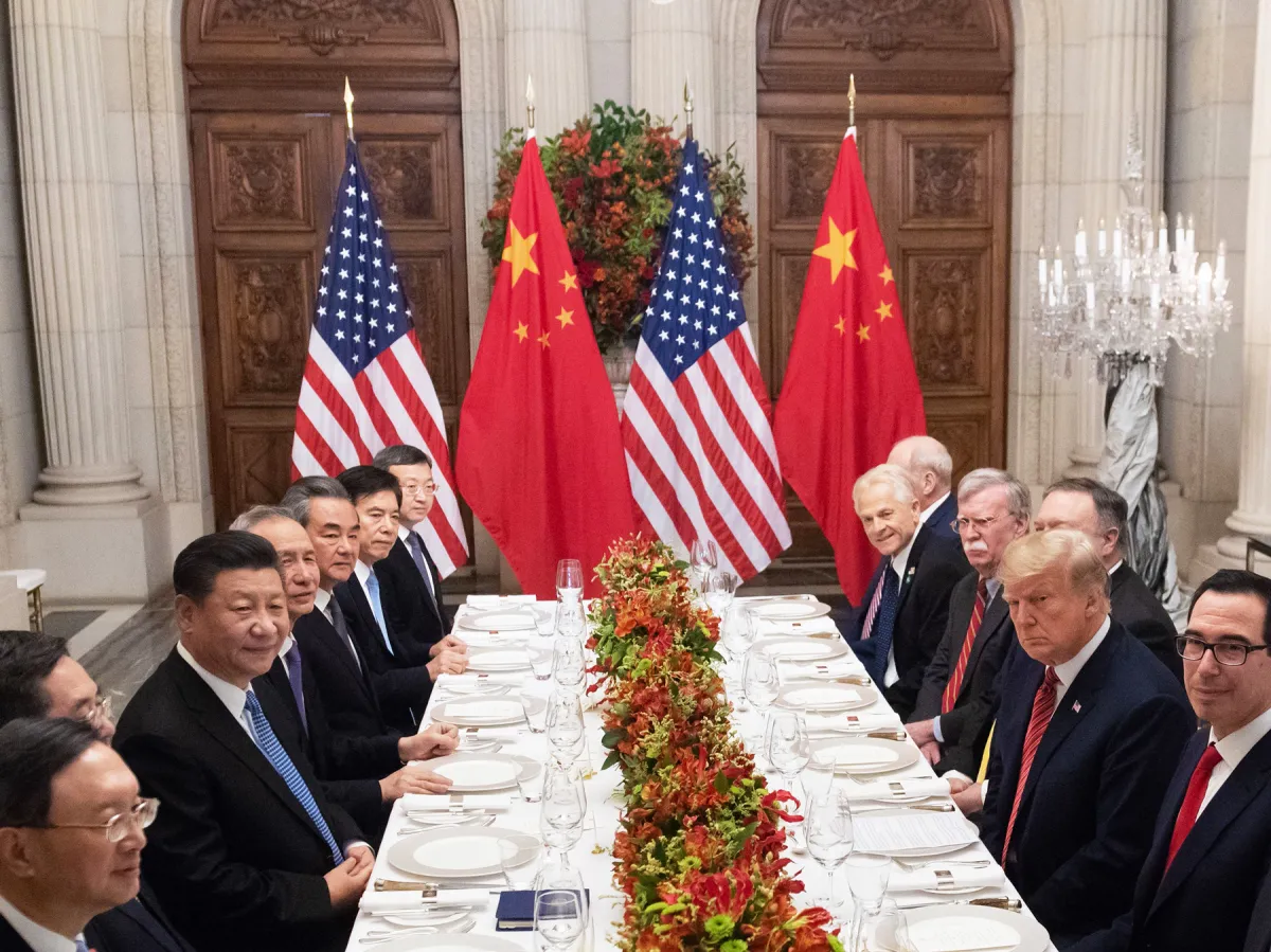 A photo showing U.S. President Donald Trump and China's President Xi Jinping holding a dinner meeting at the end of the G20 Leaders' Summit in Buenos Aires on December 1, 2018.