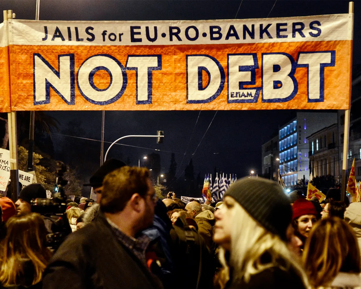 A photo showing demonstrators gathering near the Greek parliament on February 11, 2015 in Athens, Greece to support their government as it attempts to re-negotiate the terms of its bailout with the EU.