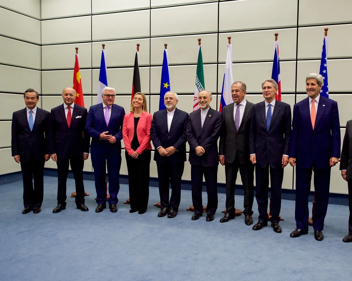A photo showing world leaders posing for a photo after concluding the Iran nuclear talk meetings with a deal in Vienna, Austria on July 14, 2015.