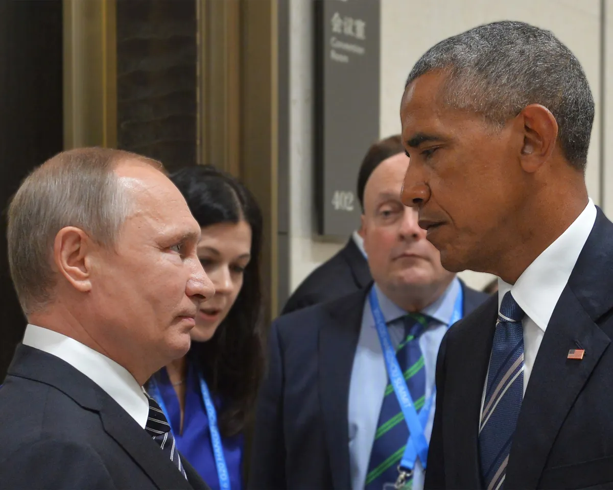 A photo showing Russian President Vladimir Putin meeting with US President Barack Obama on the sidelines of the G20 Leaders Summit in Hangzhou, China on September 5, 2016.