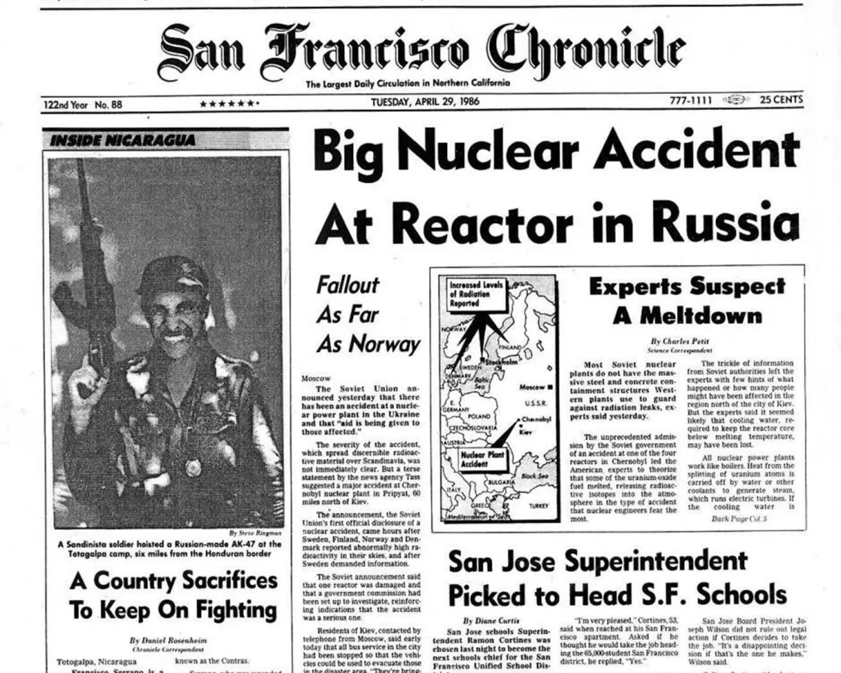The front page of the San Francisco Chronicle from April 29, 1986.