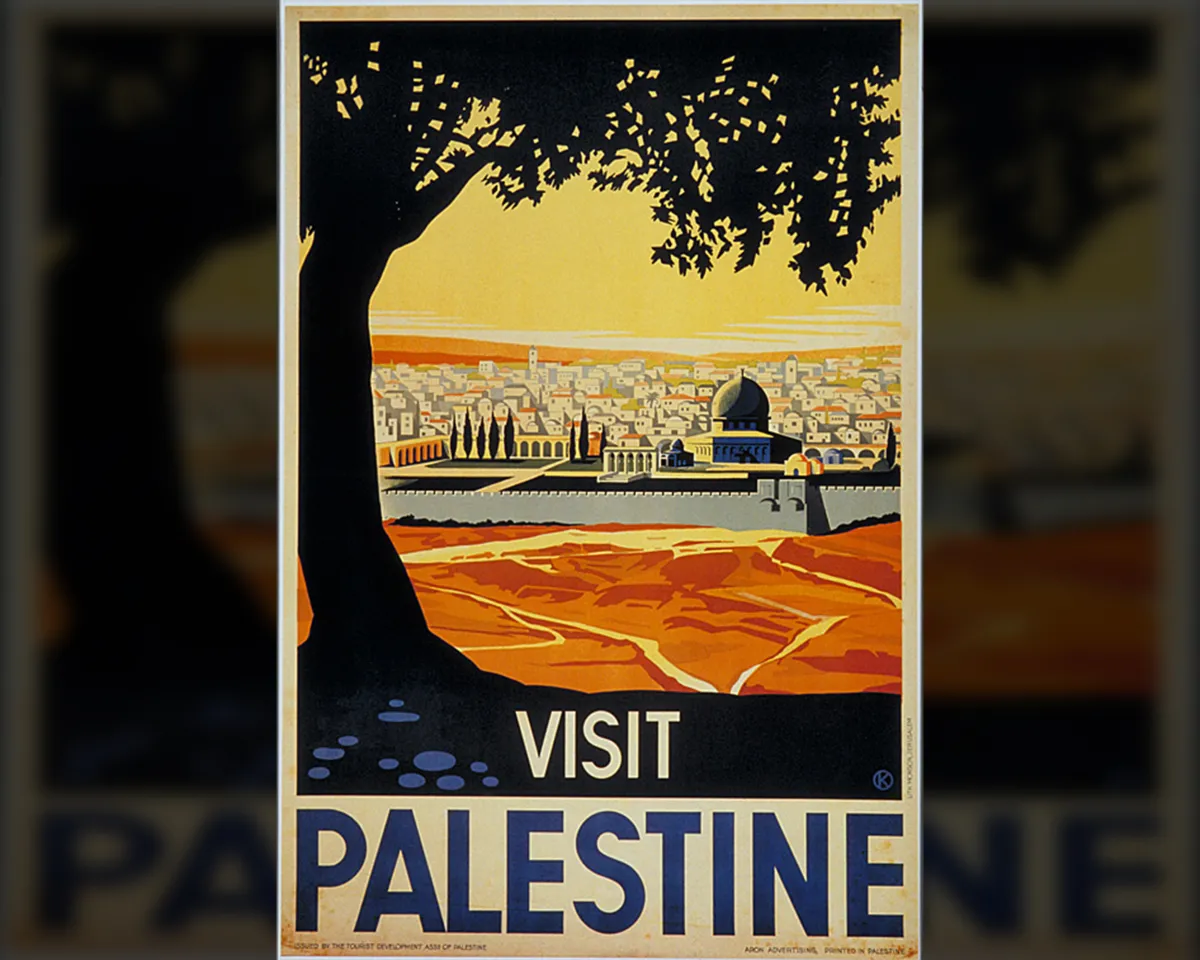 Artist Franz Krausz' "Visit Palestine" poster published by the Tourist Development Association of Palestine in 1936, intended to encourage Jewish tourism and immigration.