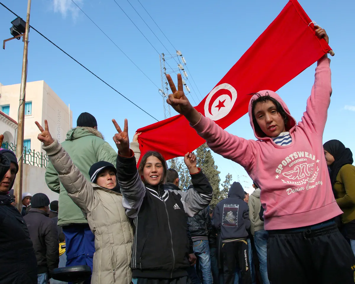A photo of people demonstrating against Tunisia's Ben Ali Regime in Kasserine, Tunisia, on January 12, 2011.