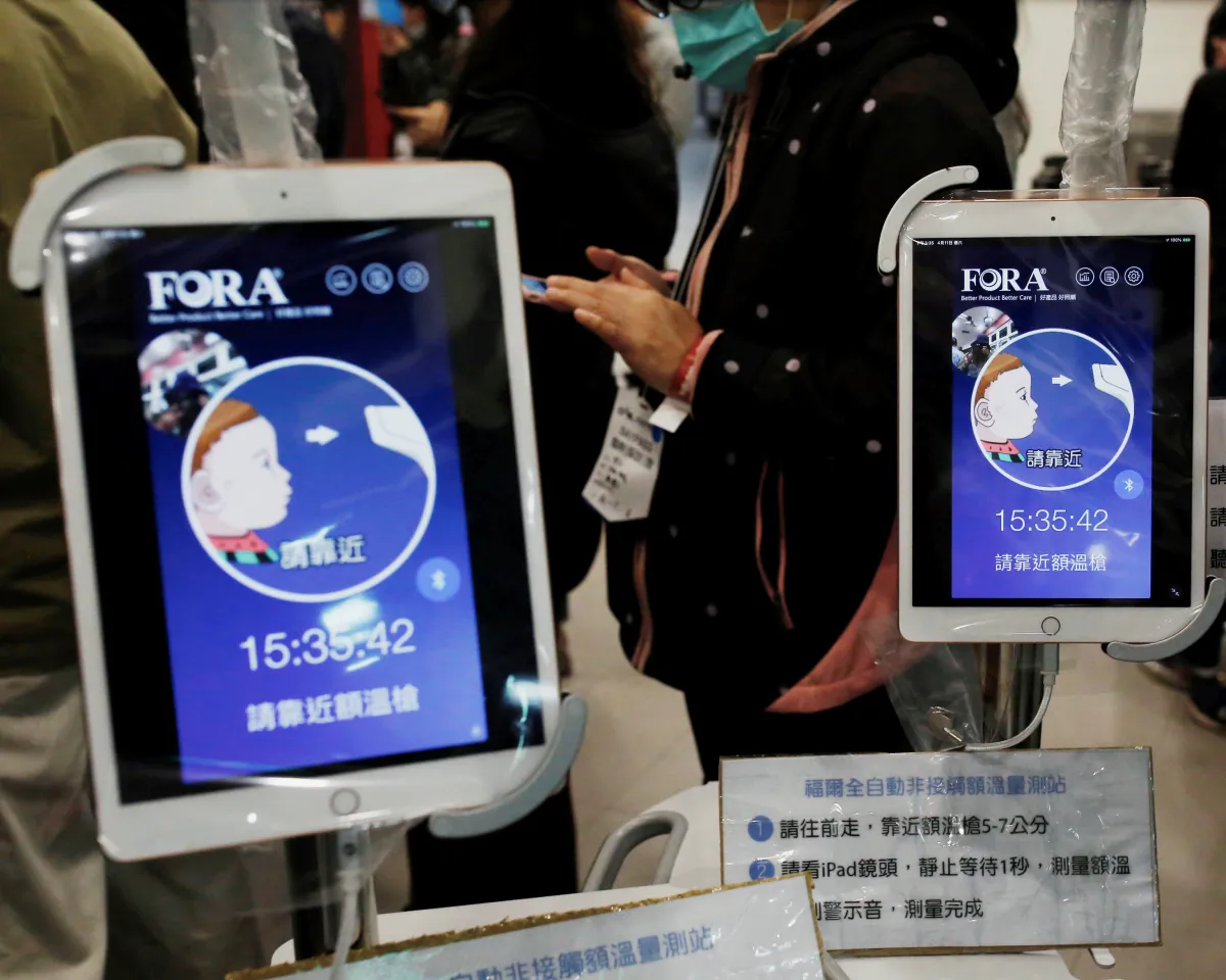 A photo showing machines to measure temperature at the entrance of Taoyuan International baseball stadium, due to the outbreak of the coronavirus disease (COVID-19), in Taoyuan city, Taiwan, on April 11, 2020.