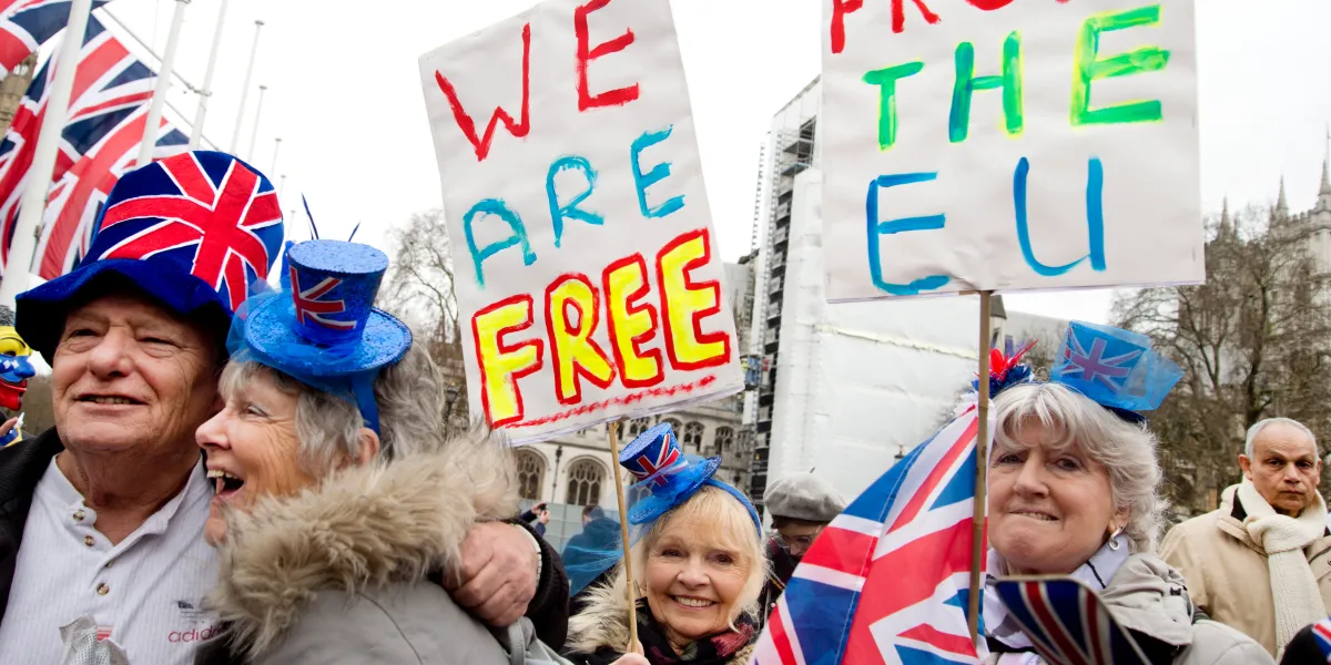 Pro-Brexit supporters gather in London, England, as the United Kingdom prepares to leave the European Union on January 31, 2020.