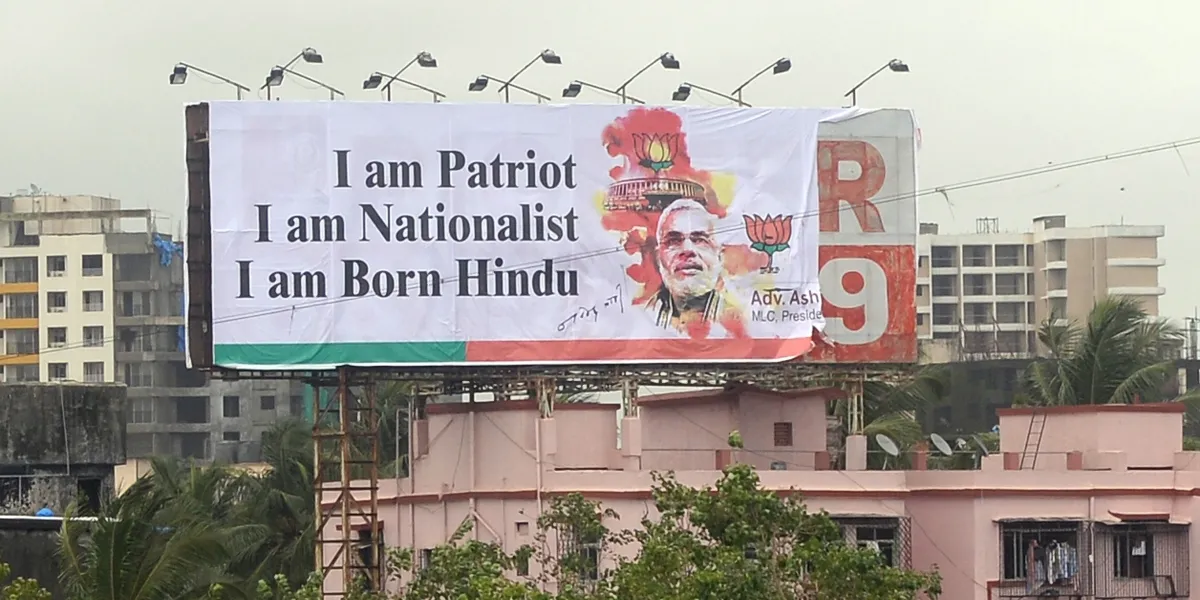 A political advertisement ahead of India’s 2014 elections depicts Prime Minister Narendra Modi, whose platform is based on Hindu nationalism, the idea that Hindu faith and culture should shape the diverse country’s politics. 