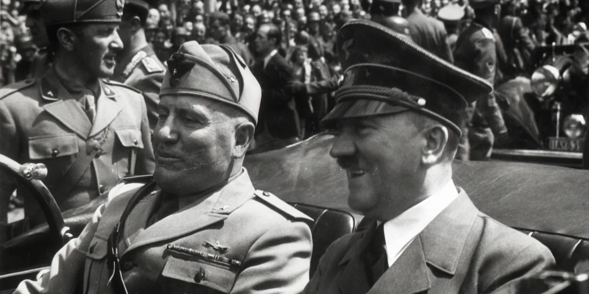 Adolf Hitler and Benito Mussolini in Munich, Germany, in June 1940.