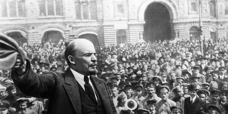 Russian communist revolutionary leader Vladimir Lenin giving a speech in the Red Square, Moscow on May 25, 1919.