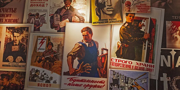 Soviet propaganda in a Cold War museum in the forest of Plokstine, Lithuania.