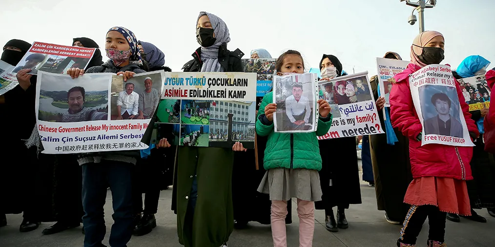 Uyghur Turks living in Istanbul, who cannot contact their relatives in Xinjiang Uyghur Autonomous Region, gather to protest against China outside the Chinese Consulate-General in Sariyer district of Istanbul, Turkey.