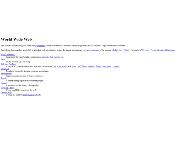 A screenshot of the first page on the World Wide Web.