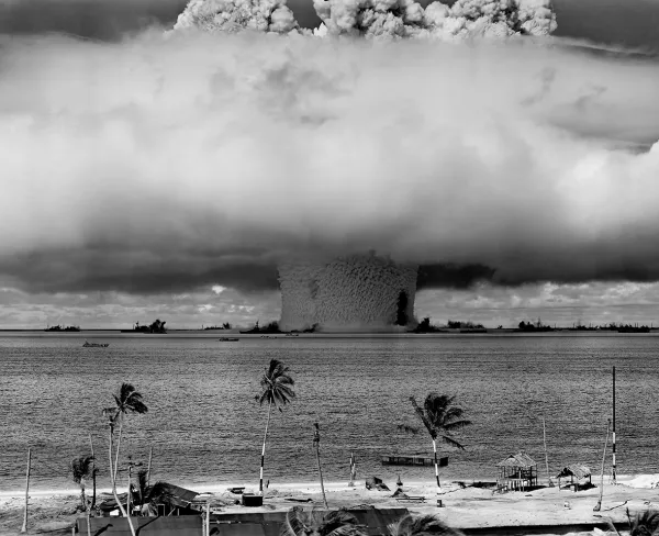 The U.S. military conducts a nuclear test at Bikini Atoll in the Marshall Islands in 1946.