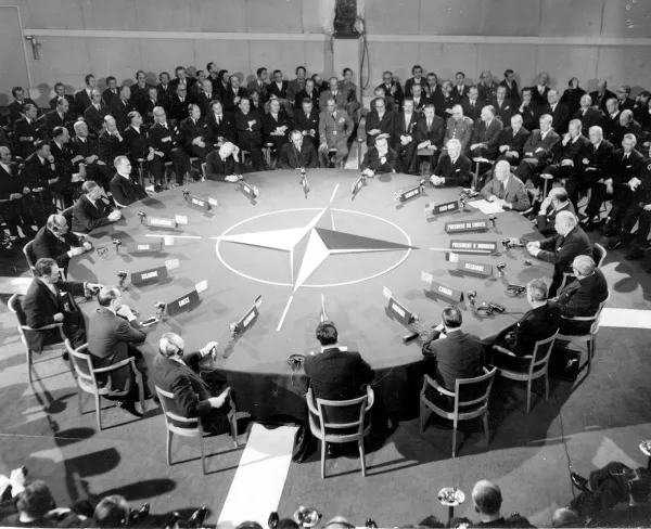 The opening speech at the NATO Summit talks in Paris on December 14, 1957.
