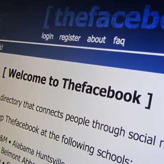 The home page of Thefacebook, an early version of Facebook.