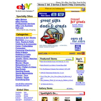 A screenshot of the eBay homepage from June 8, 2001.