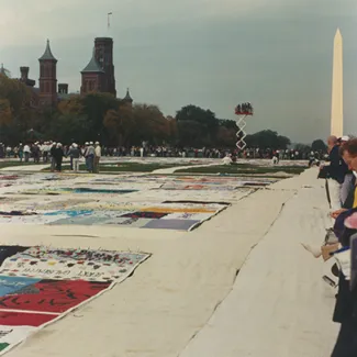 The AIDS Memorial Quilt, which commemorates people who have died of HIV/AIDS-related causes, on display at the National Mall in Washington D.C., on October 11, 1987.