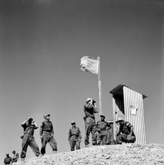 Members of the Yugoslav contingent of the UN Emergency Force (UNEF) man an outpost in the Gulf of Aqaba area in Egypt on May 1, 1959.
