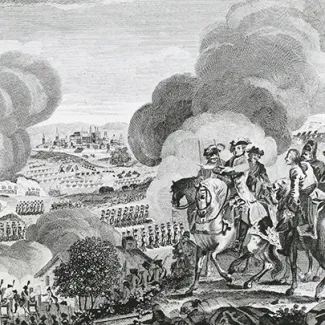 A depiction of the Battle of Prague on May 6, 1757, during the Seven Years' War.