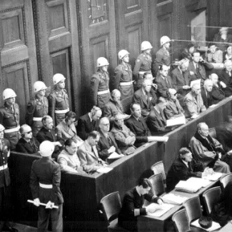 Defendants at the Nuremberg Trials, circa 1945-1946.