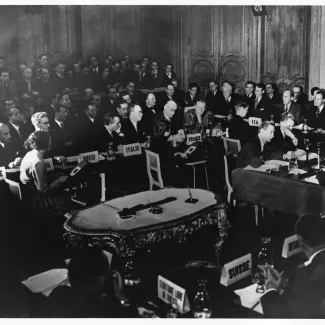Heads of state from Italy, Sweden, Switzerland, and other countries meet to discuss the Marshall Plan's rebuilding of Europe after World War II.