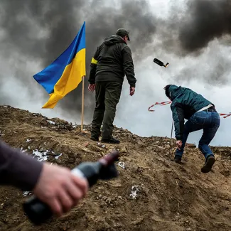 A Ukrainian civilian trains to throw Molotov cocktails to defend the city of Zhytomyr, amid Russia's invasion of Ukraine on March 1, 2022.